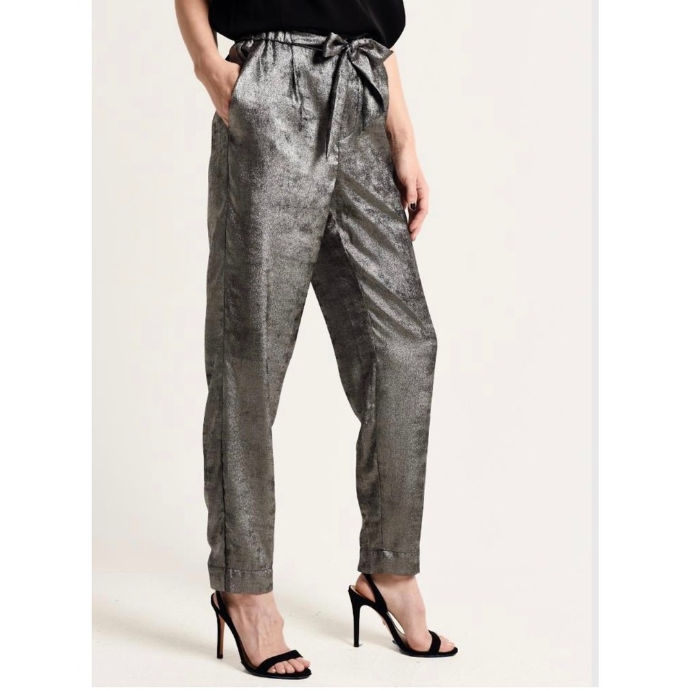Brochu Walker The Nives Paperbag Orbit Metallic Pants Preppy Holiday NYE Career